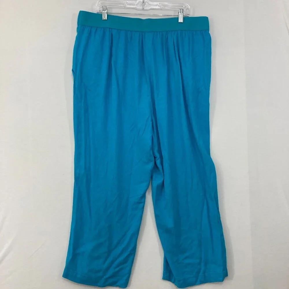 New DG2 by Diane Gilman size 1X Blue Wide Leg Linen Blend Soft Pull-on Pants‎